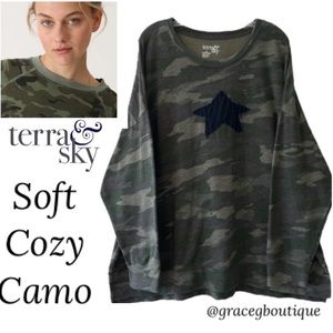 Vintage Terra & Sky Olive Green Camo Long Sleeve Tee with Navy Star